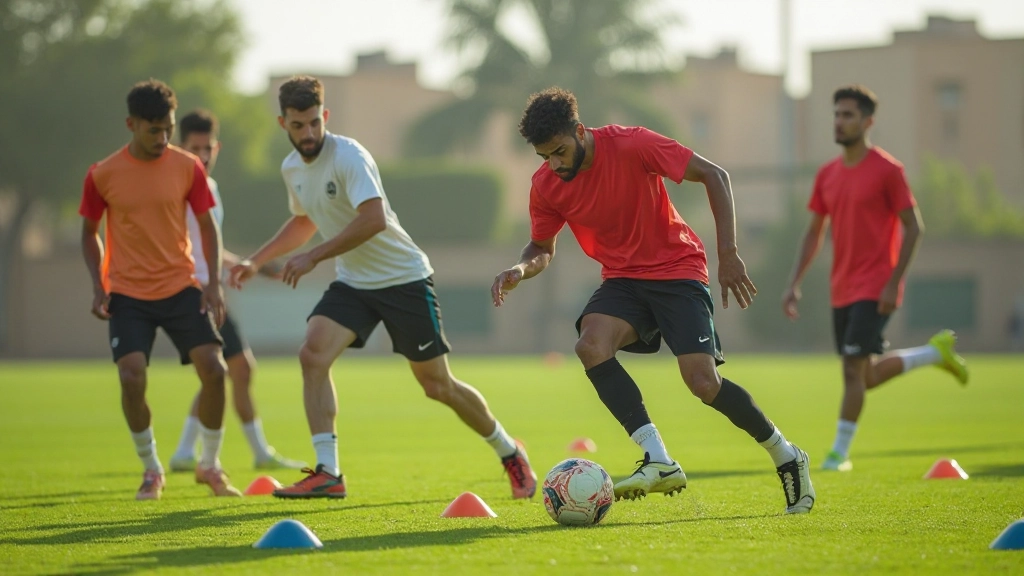 Football players demonstrating tactical positioning and field awareness during training session