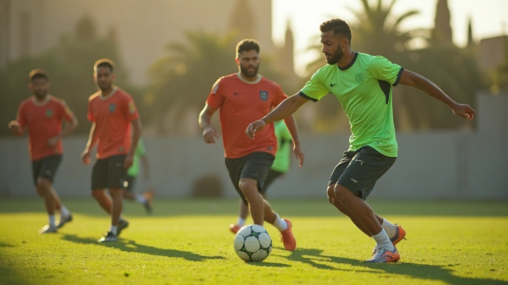 Professional football players executing tactical positioning drill on training field