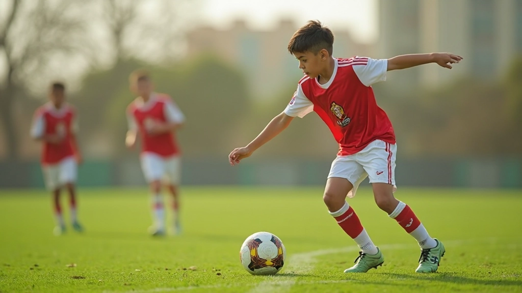 Young soccer player practicing ball control technique during youth training session